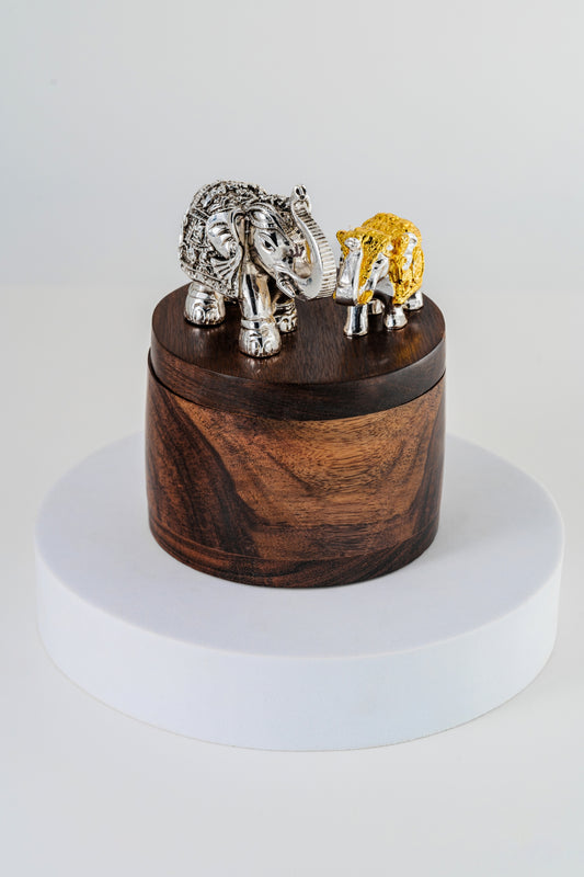 Wooden Box with Silver & Gold Foiled Elephant Lid – 5in × 4in