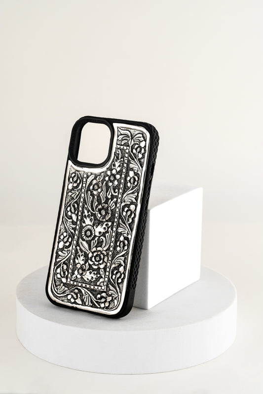 Handcrafted Pure 925 Silver Designer Mobile Case – iPhone 16 (Floral Motif)