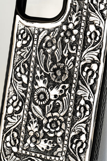 Handcrafted Pure 925 Silver Designer Mobile Case – iPhone 16 (Floral Motif)
