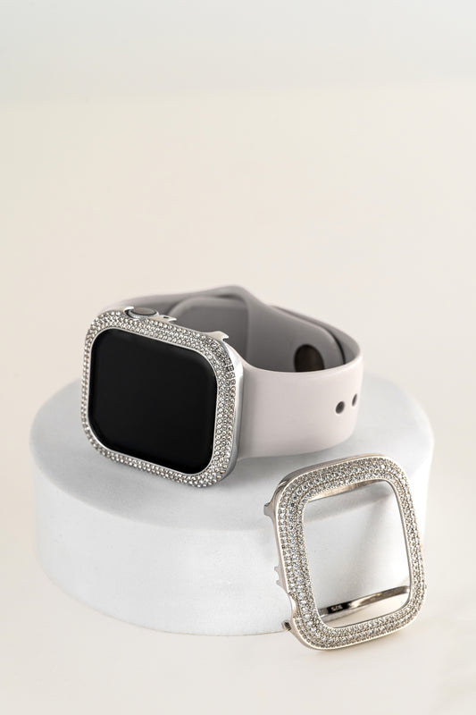 Luxury Diamond-Studded Apple Watch Case Cover – Series 9 (Pure 925 Silver Finish)