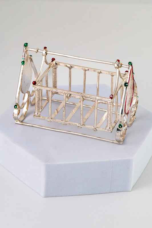 Handcrafted Pure 925 Silver Miniature Baby Cradle Showpiece – 2.25 x 3.25 x 1.75 Inch