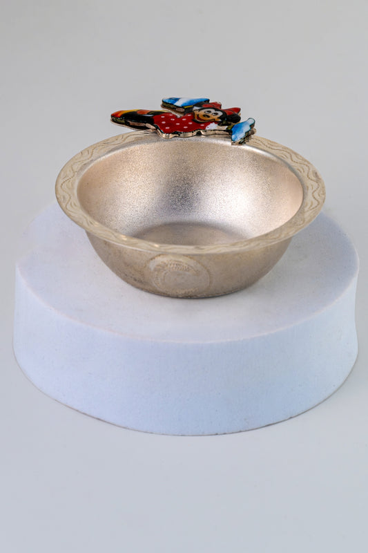 Handcrafted Pure 925 Silver Miniature Bowl with Enamel Motif – 3.3 x 1.5 Inch