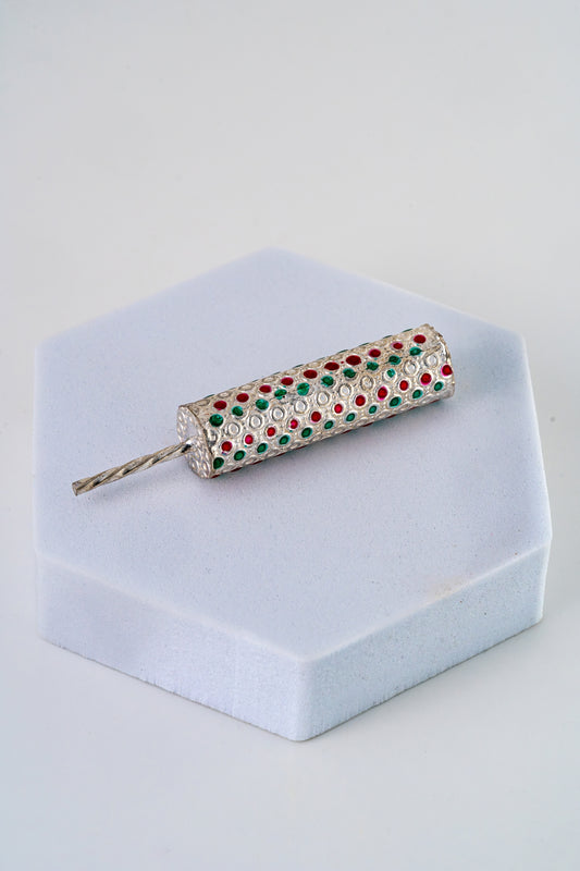 Handcrafted Pure 925 Silver Miniature Firecracker with Red & Green Enamel – 61mm