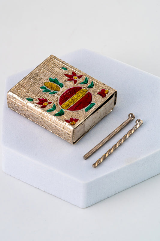 Handcrafted Pure 925 Silver Diwali Matchbox with Sticks – 1.4" × 1.7"