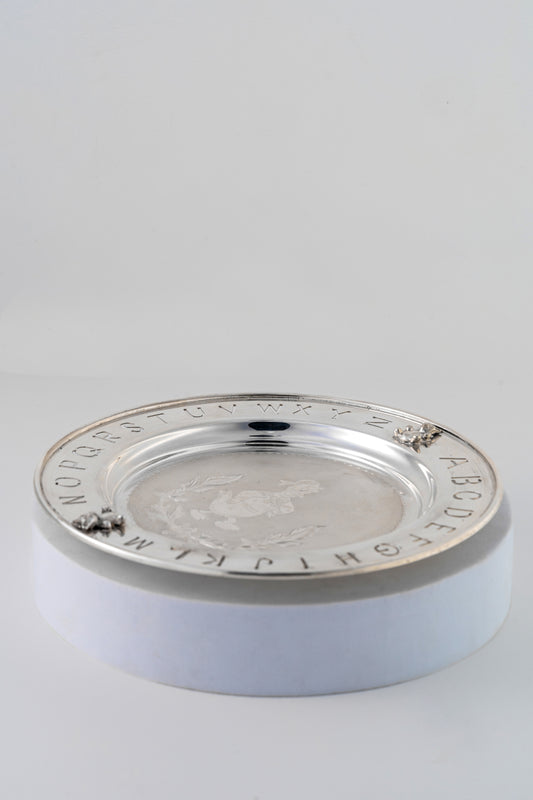 Pure 925 Silver Baby Plate with Engraved Alphabet Border – 7 Inch
