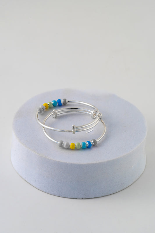 Pure 925 Silver Adjustable Bangles with Colorful Beads – Free Size (Unisex/Kids)