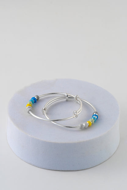 Pure 925 Silver Adjustable Bangles with Colorful Beads – Free Size (Unisex/Kids)