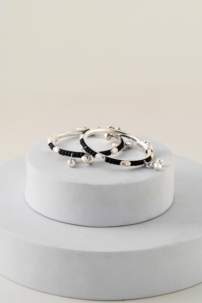 Pure 925 Silver Kids Bangles with Black Beads – 1.10 Inch