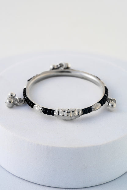 Pure 925 Silver Kids Bangles with Black Beads – 1.10 Inch