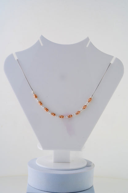 Rose Gold Beaded Necklace with White Spacers – 18 Inch