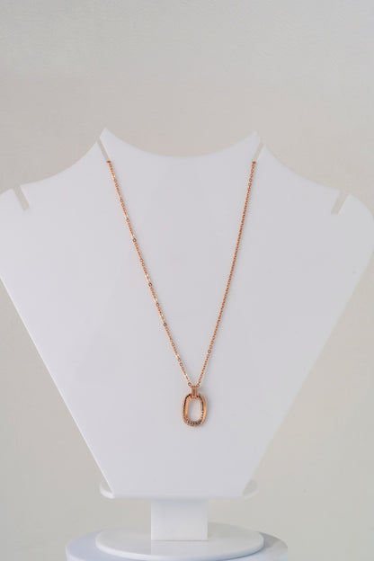 Rose Gold Oval Pendant Necklace with Crystal Accents – 18 Inch