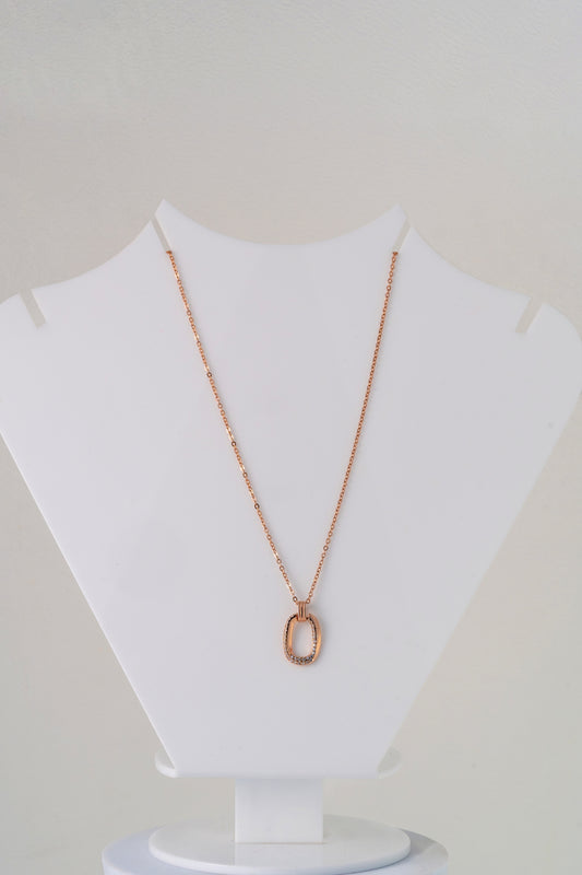 Rose Gold Oval Pendant Necklace with Crystal Accents – 18 Inch