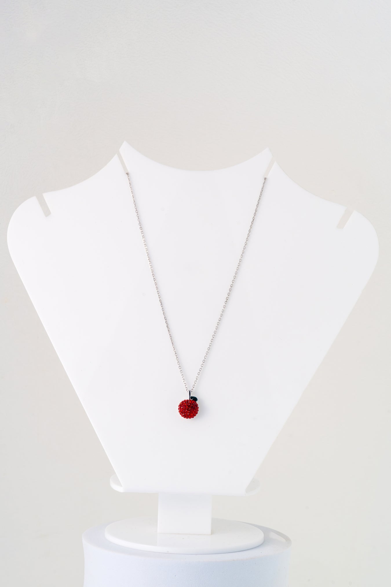 18 Inch Red Crystal Ball Pure 925 Silver Pendant Necklace