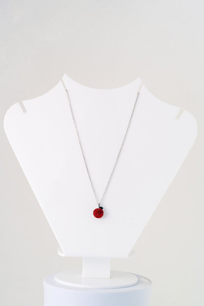 18 Inch Red Crystal Ball Pure 925 Silver Pendant Necklace