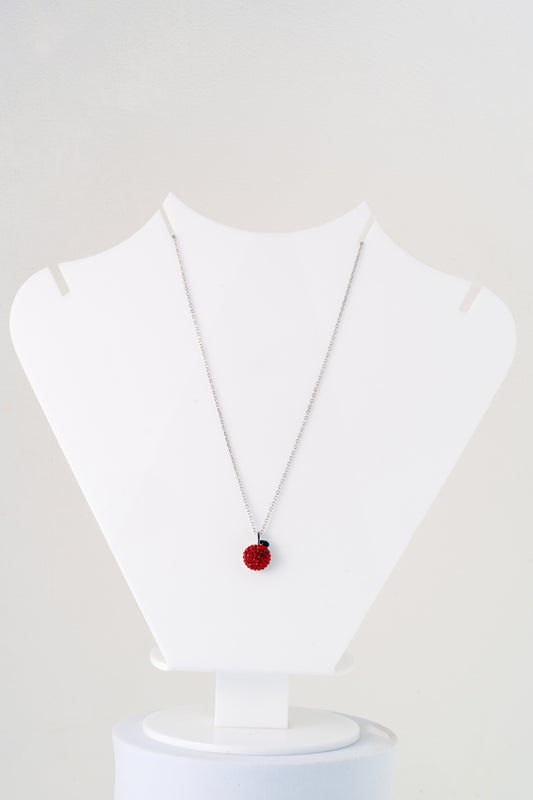 18 Inch Red Crystal Ball Pure 925 Silver Pendant Necklace