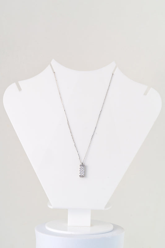 Pure 925 Silver Elegant Rectangle Pendant Necklace with CZ Diamonds – 18 Inch