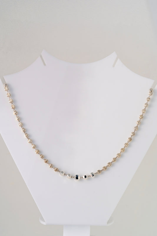 Pure 925 Silver Textured Beaded Chain Necklace – 20 Inch