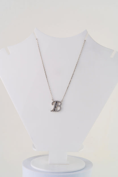 Pure 925 Silver Initial "B" Pendant Necklace with Cubic Zirconia – 18 Inch