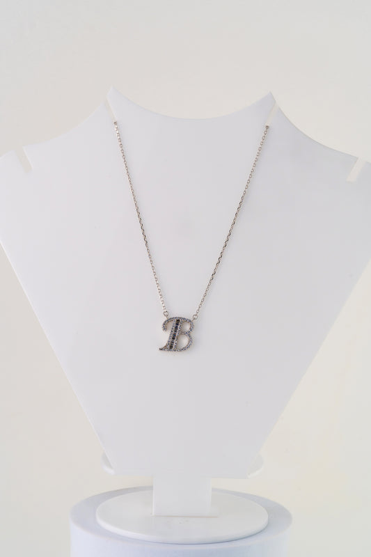 Pure 925 Silver Initial "B" Pendant Necklace with Cubic Zirconia – 18 Inch