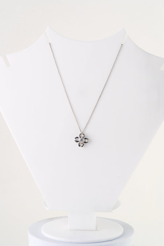 Pure 925 Silver Floral Pendant Necklace with Teardrop Zirconia – 18 Inch