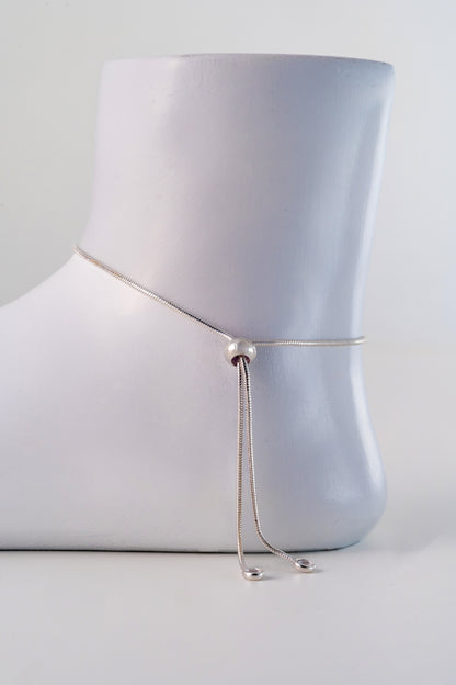 Pure 925 Silver Evil Eye Beaded Anklet (Free Size)