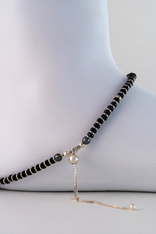 Authentic Black Beaded Pure 925 Silver Anklet (Free Size)