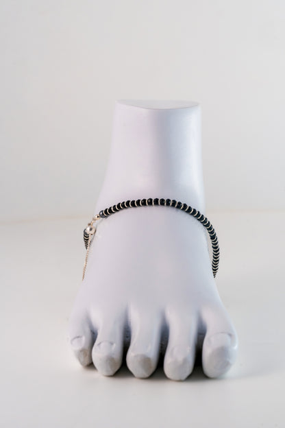Authentic Black Beaded Pure 925 Silver Anklet (Free Size)