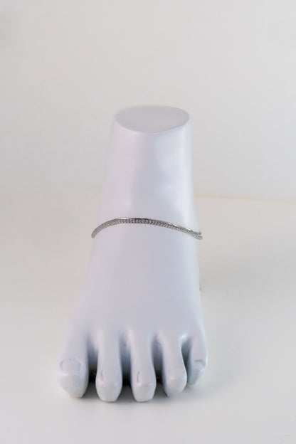 Elegant Dual-Layer Pure 925 Silver Anklet with Sparkling Accents (10 Inch)