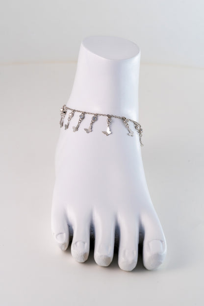 Butterfly Charm Pure 925 Silver Anklet with Crystal Accents (10 Inch Adjustable)