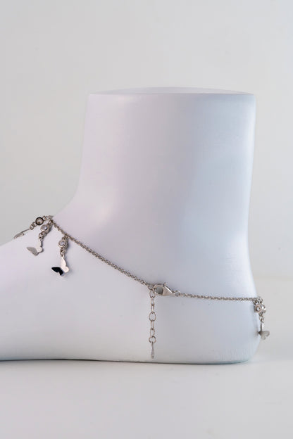 Butterfly Charm Pure 925 Silver Anklet with Crystal Accents (10 Inch Adjustable)
