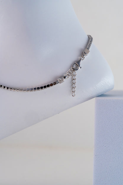 Sleek Pure 925 Silver Box Chain Anklet with Adjustable Clasp (10 Inch Adjustable)