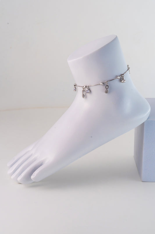 Infinity Charm  Pure 925 Silver Anklet with Crystal Accents (8 Inch Adjustable)