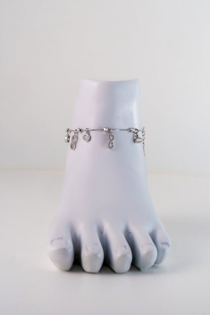 Infinity Charm  Pure 925 Silver Anklet with Crystal Accents (8 Inch Adjustable)