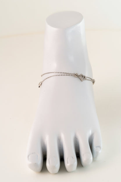 Layered Pure 925 Silver Heart Charm Anklet (10 Inch Adjustable)