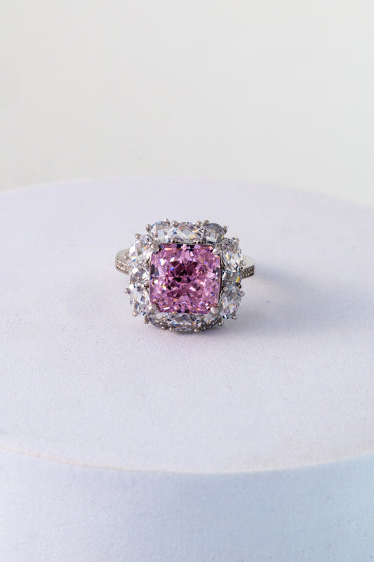 Pure 925 Silver Pink Radiance Halo Ring – Size 15