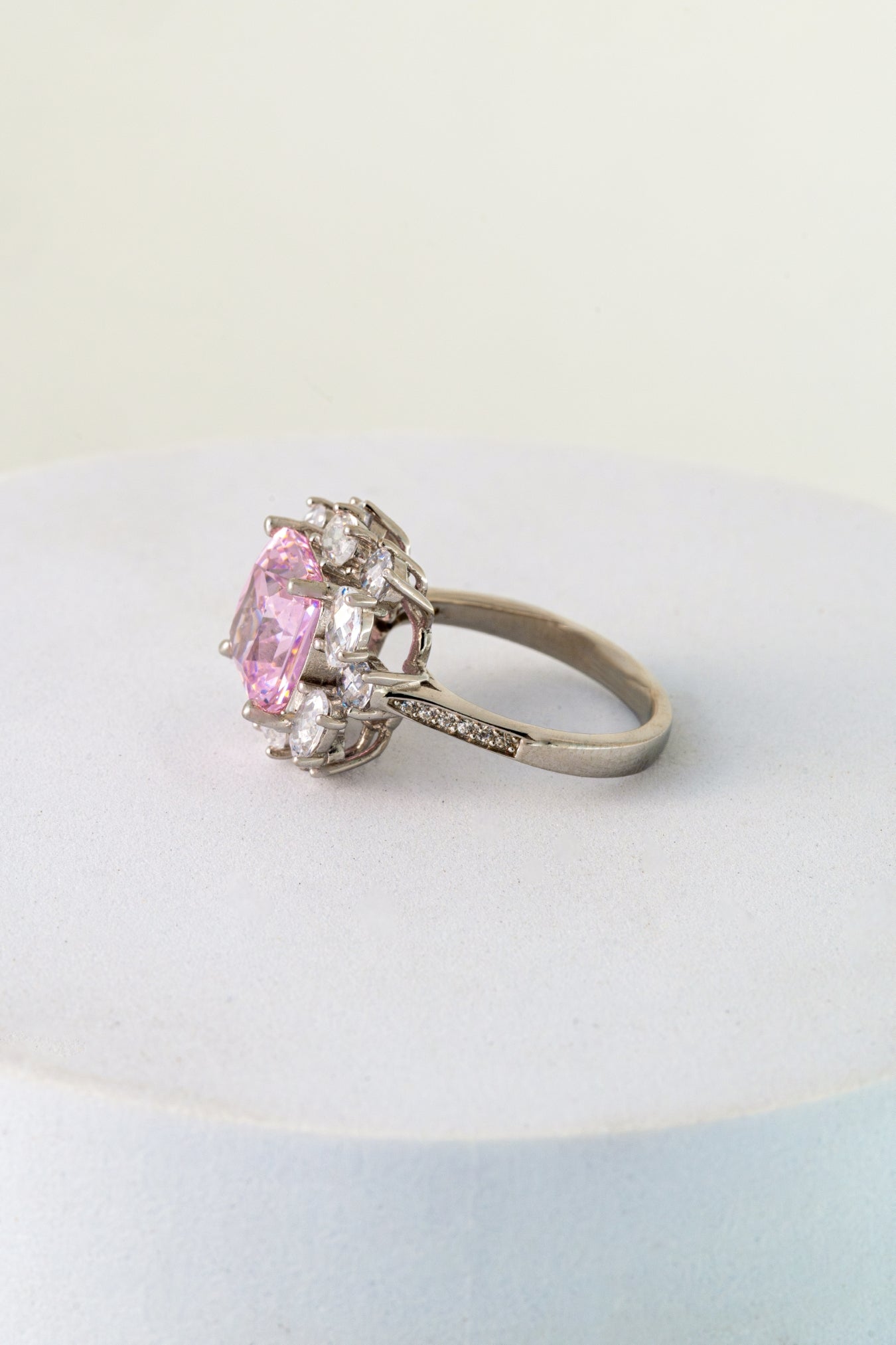 Pure 925 Silver Pink Radiance Halo Ring – Size 15
