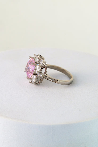 Pure 925 Silver Pink Radiance Halo Ring – Size 15