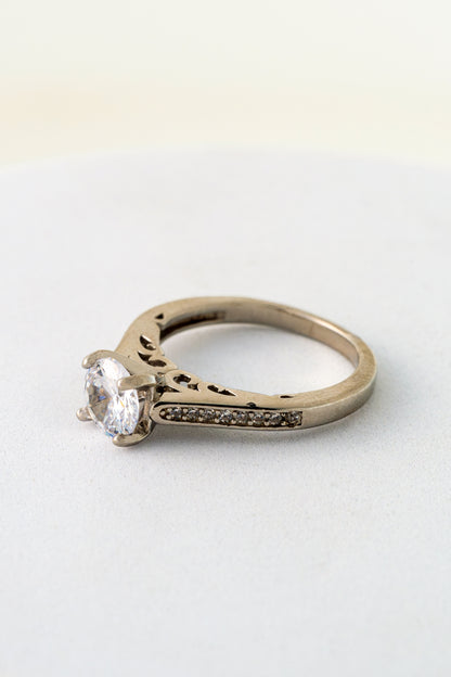 Pure 925 Silver Round-Cut Solitaire Engagement Ring with Filigree Band – Size 11