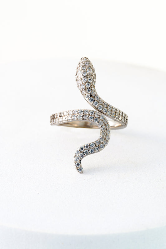 Pure 925 Silver Wave Flow Ring with Pavé Crystals – Size 13