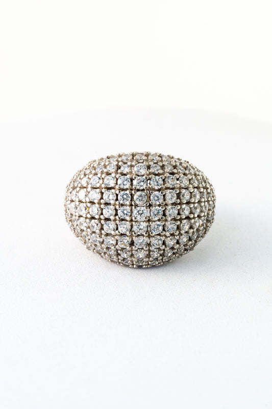 Pure 925 Silver Cluster Dome Ring with Pavé Crystals – Size 13