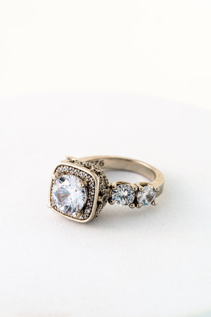 Pure 925 Silver Cushion Halo Five-Stone Engagement Ring – Size 12