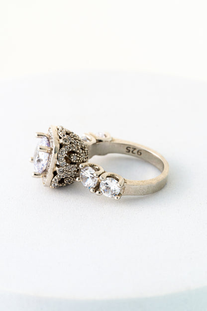 Pure 925 Silver Cushion Halo Five-Stone Engagement Ring – Size 12