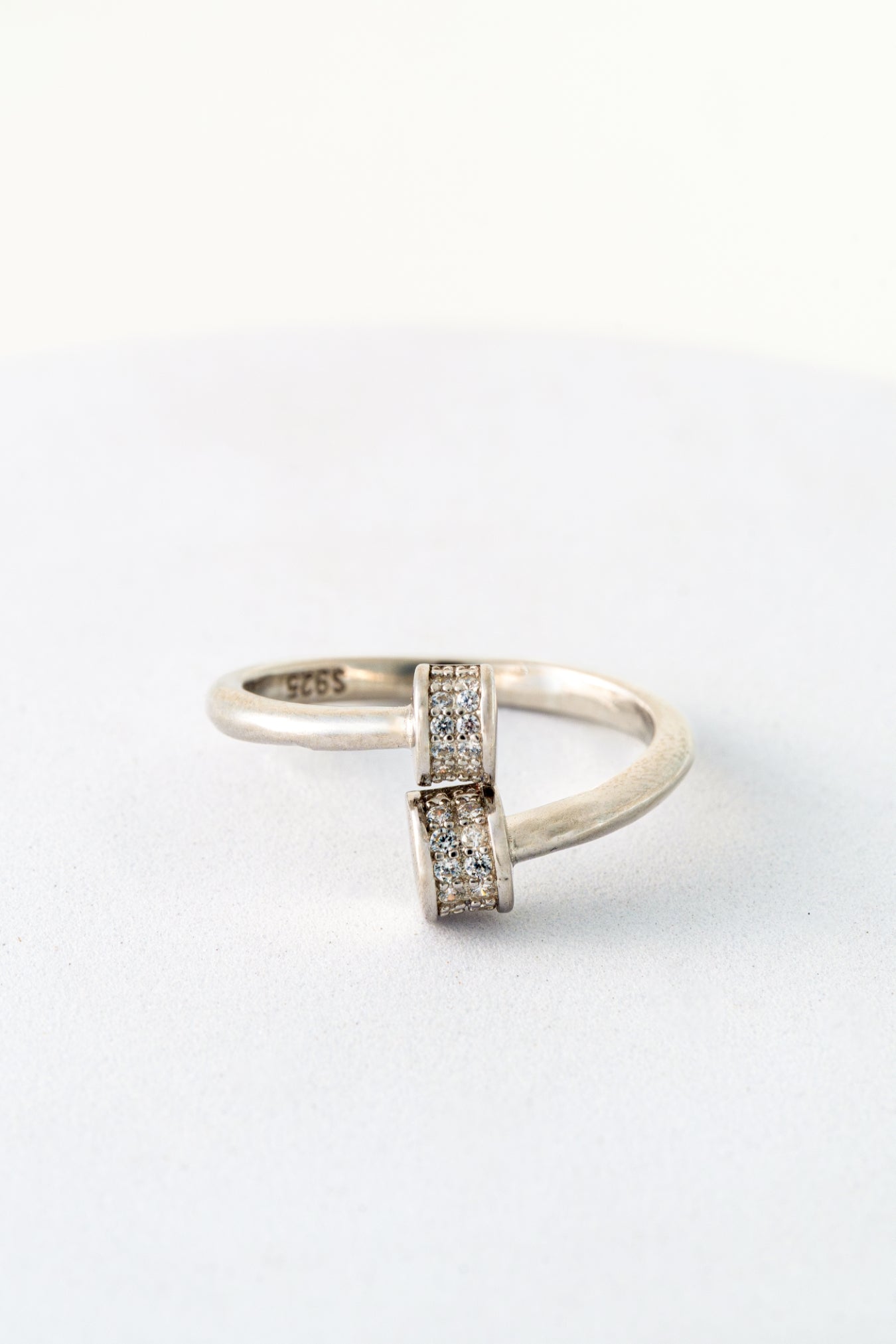 Pure 925 Silver Dual Heart Open Ring with Pavé Accents – Size 16