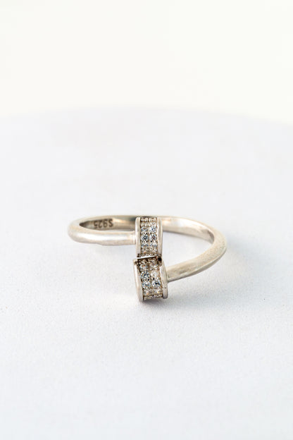 Pure 925 Silver Dual Heart Open Ring with Pavé Accents – Size 16
