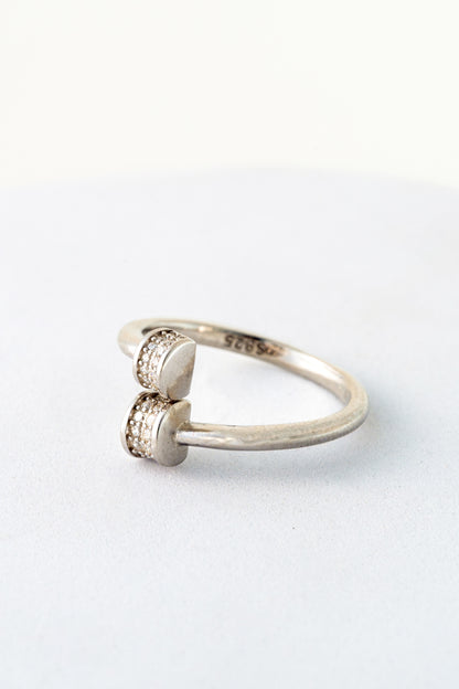Pure 925 Silver Dual Heart Open Ring with Pavé Accents – Size 16