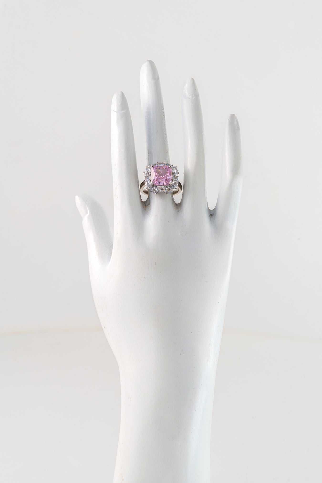Pure 925 Silver Pink Radiance Halo Ring – Size 15