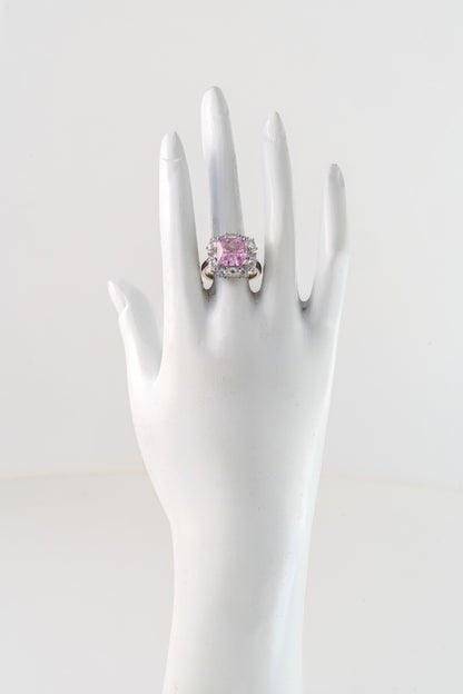 Pure 925 Silver Pink Radiance Halo Ring – Size 15
