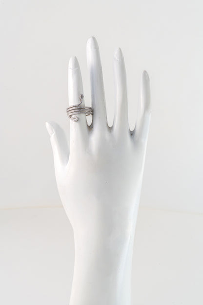 Pure 925 Silver Serpent Wrap Ring with Pave Crystals – Size 15