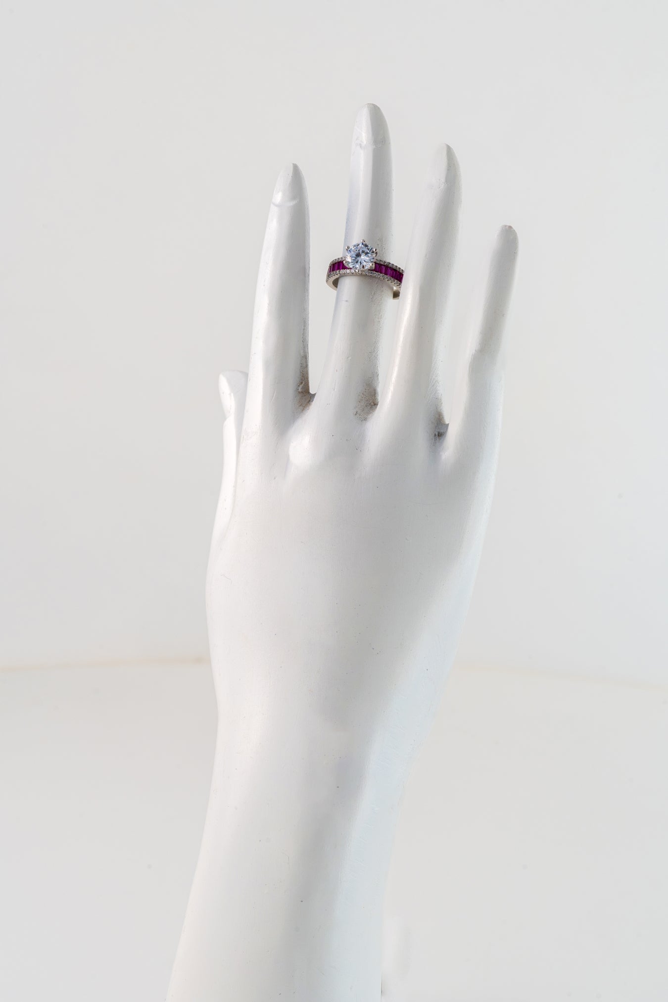 Pure 925 Silver Ruby Accent Solitaire Ring with Brilliant Round Center Stone – Size 12