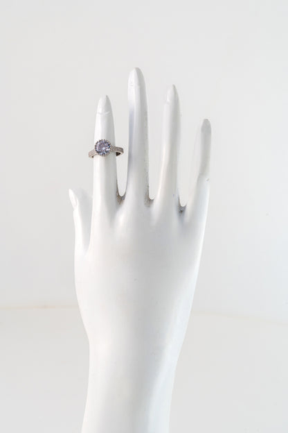 Pure 925 Silver Halo Solitaire Ring with Pavé Band – Size 9
